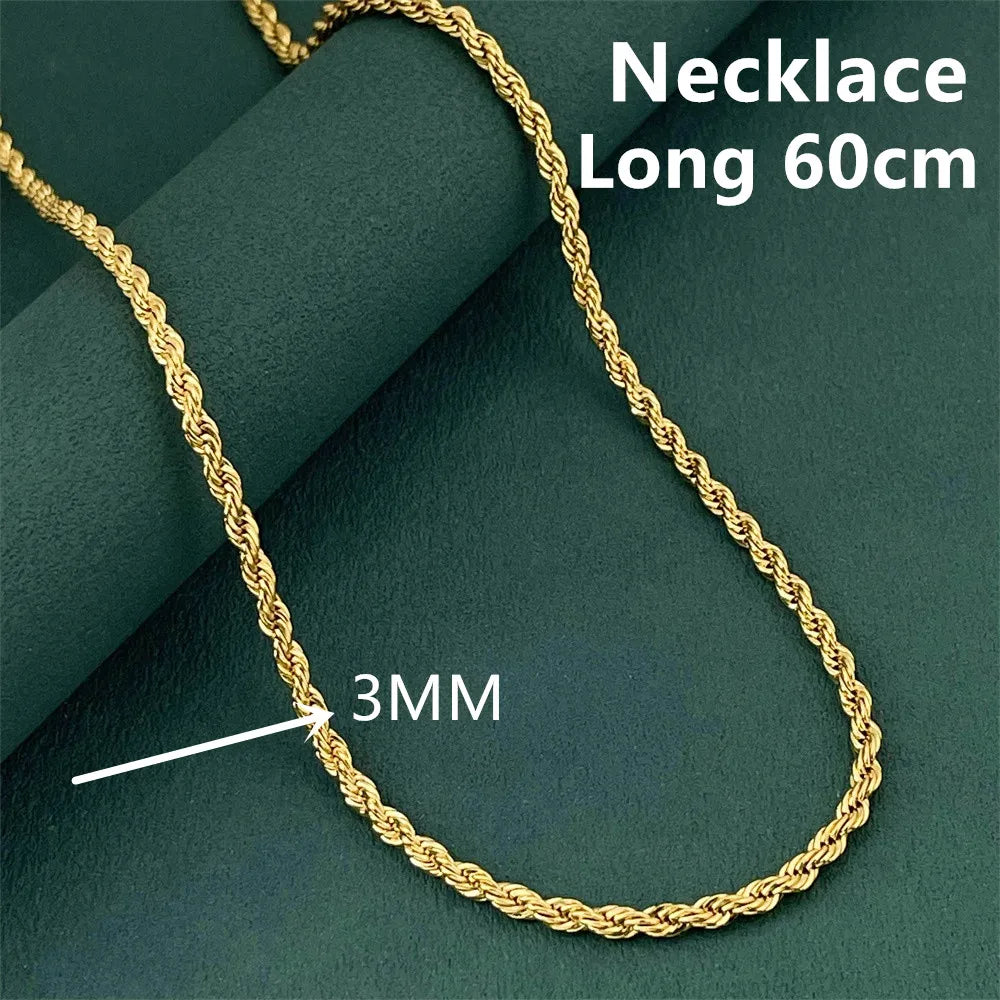Andara Luxury 925 Sterling Silver Gold Plated 3MM Twisted Rope Necklace for Women Men Accessories Jewelry 40-60CM