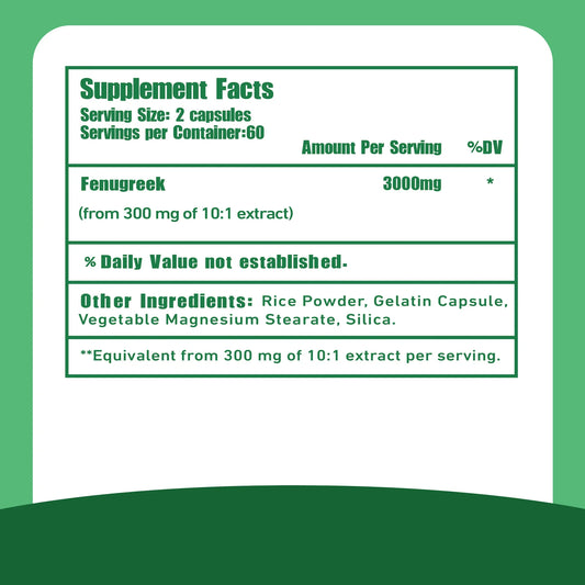 Fenugreek - Rich in Protein and Vitamins - Suitable for Breastfeeding Mothers, Helps Digestion, Weight Management - 120 Capsules