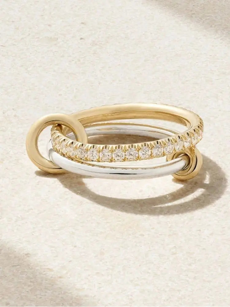 925 Sterling Silver Luxury Gorgeous Versatile Three Interlock Zircon Ring