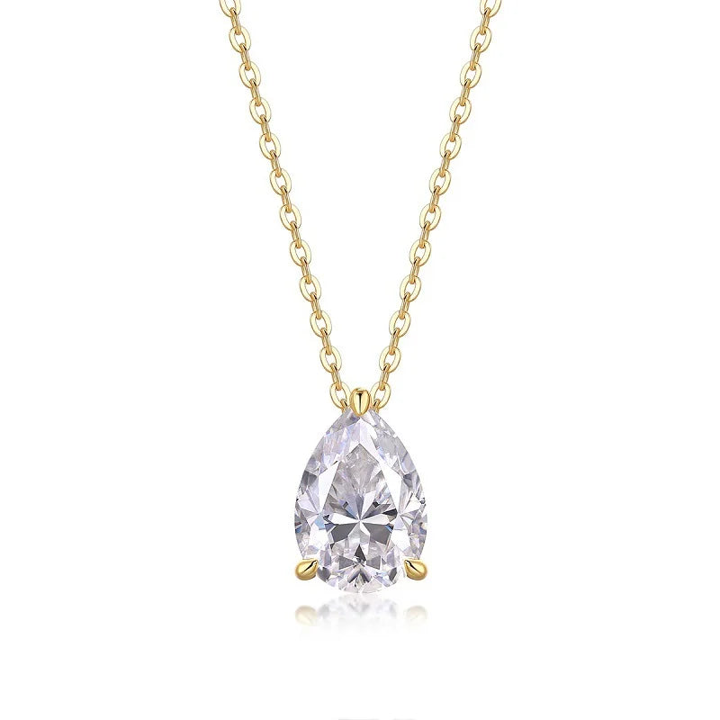 KNOBSPIN 1-5ct Pear Cut Moissanite Pandent Necklace GRA Certified 925 Sterling Silver Plated 18k Gold Dainty Necklaces for Women