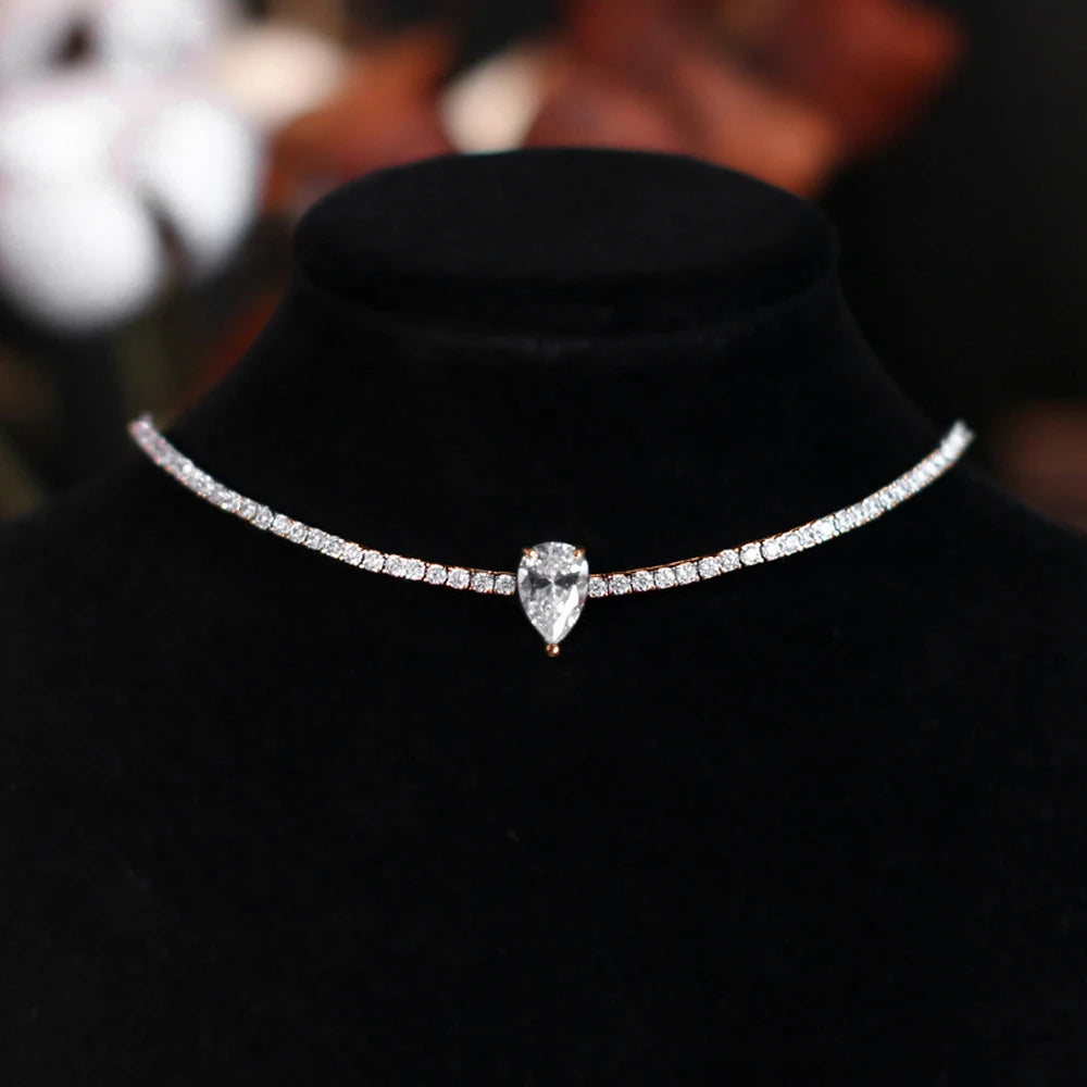 All Moissanite Tennis Waterdrop Diamond Riviera Necklace 925 Sterling Silver