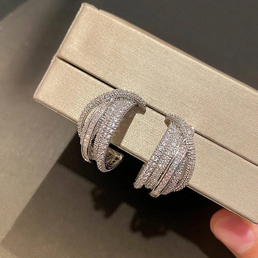 Huitan Novel Brilliant Hoop Earrings with Cubic Zirconia