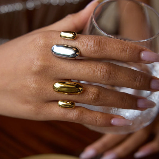 Yori Geometric Oval Gold Peas Stainless Steel Open Ring for Women Daily Fashion High Quality Jewelry Rust Prevention