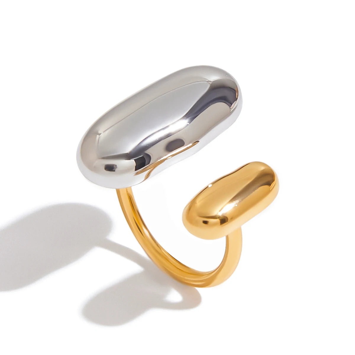 Yori Geometric Oval Gold Peas Stainless Steel Open Ring for Women Daily Fashion High Quality Jewelry Rust Prevention