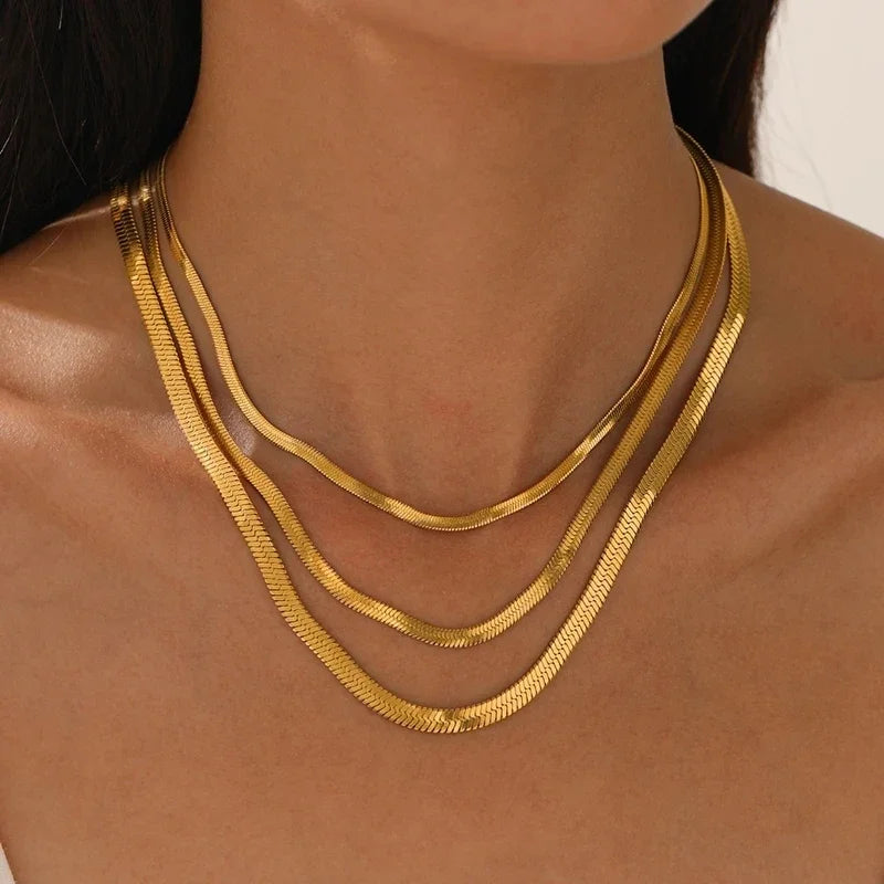 925 sterling silver Gold Herringbone Chain Necklace