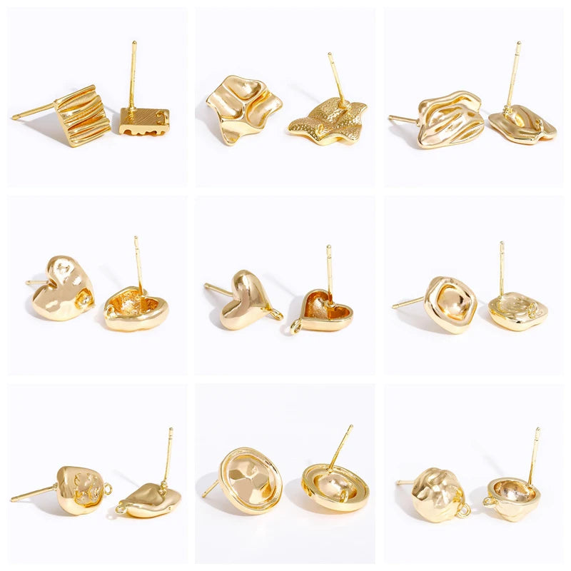 Brass 14K Gold Plated Folds Post Earring With Closed Ring For Earring Making Findings,Fashion Jewelry Making Crafts
