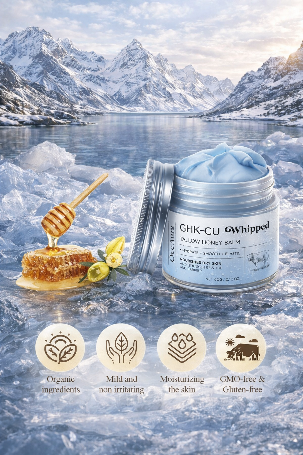 Whipped Tallow Honey Balm - Copper Peptides GHK-Cu Beef Tallow