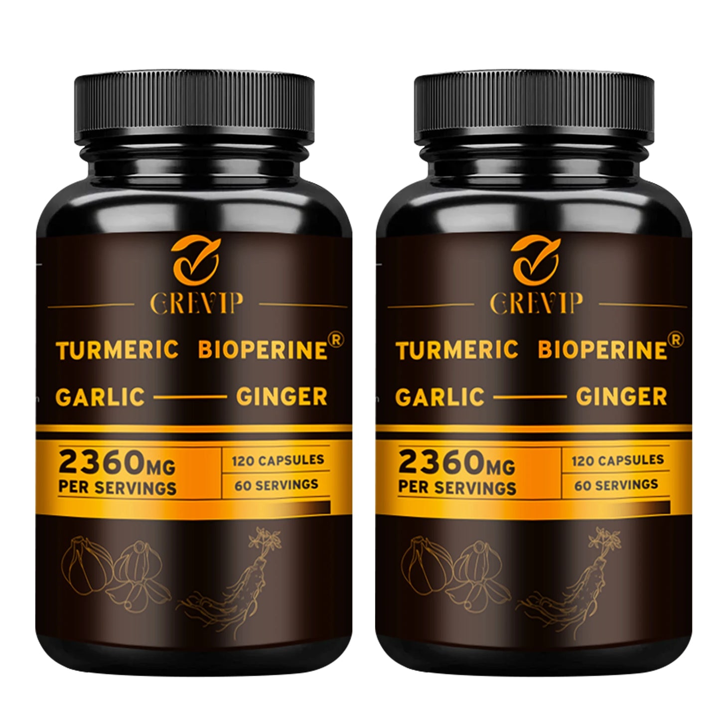 4-in-1 Turmeric Ginger Supplement - Garlic, Turmeric Root, Black Pepper - Joints, Immune Support, Digestion - 120 Capsules