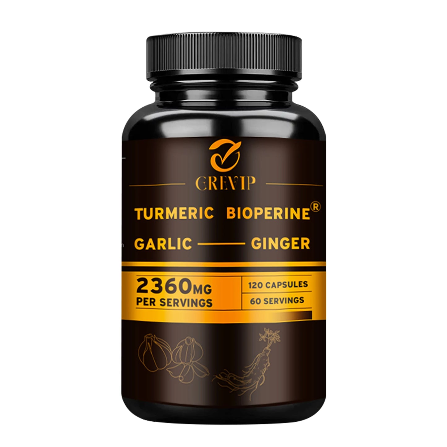 4-in-1 Turmeric Ginger Supplement - Garlic, Turmeric Root, Black Pepper - Joints, Immune Support, Digestion - 120 Capsules