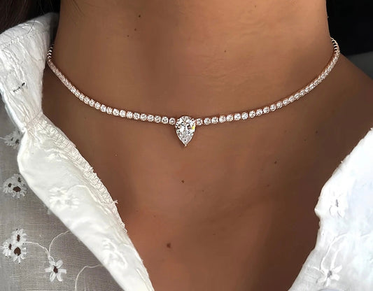 All Moissanite Tennis Waterdrop Diamond Riviera Necklace 925 Sterling Silver