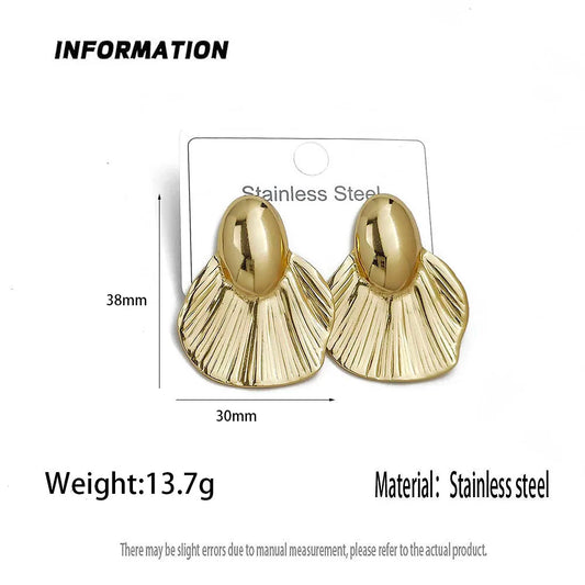 Charming heavy metal fan-shaped gold-plated 18K women's earrings, waterproof and non-fading stainless steel, wedding party gift