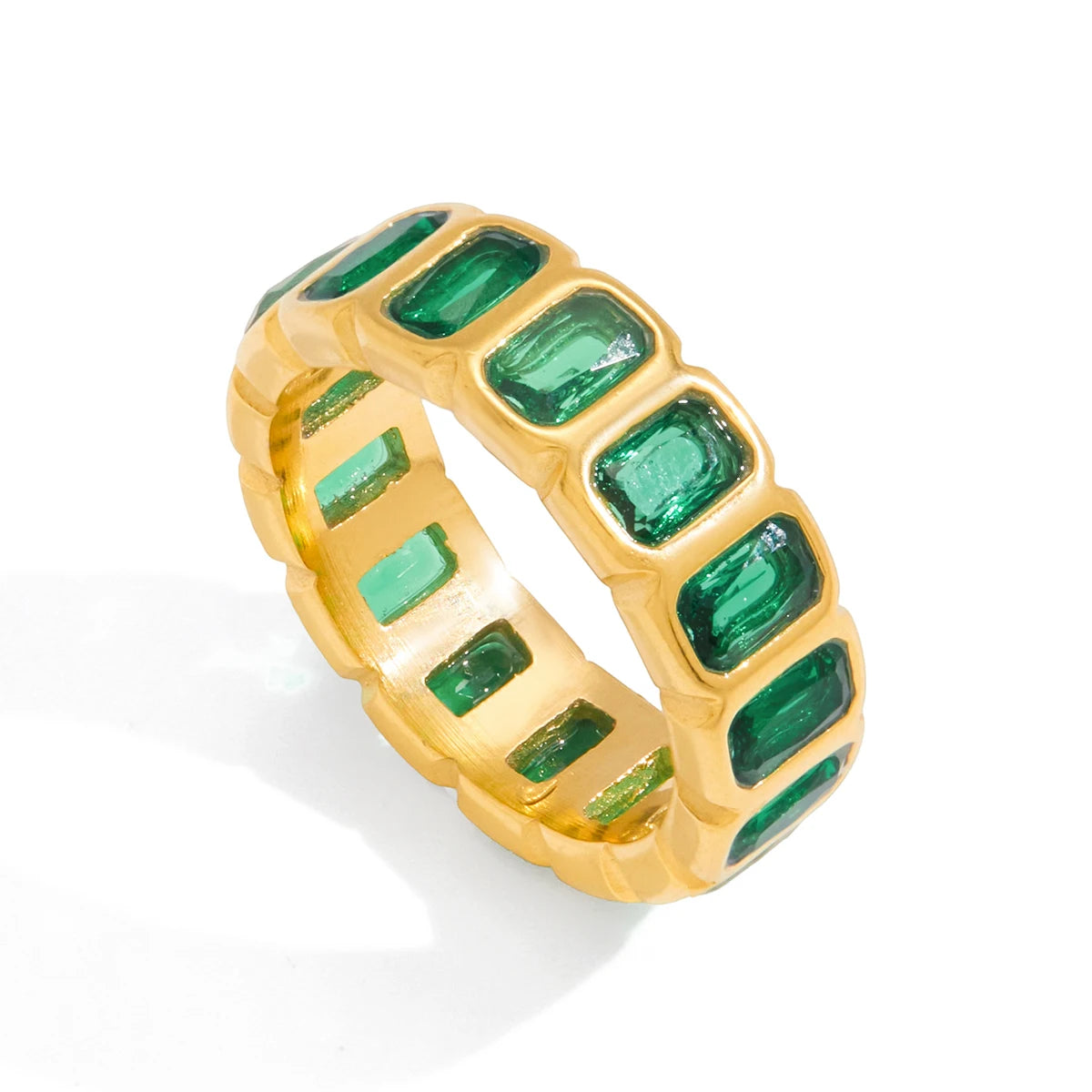 Uworld Minimalist 18K Gold Color Plated Stainless Steel Zircon Water Drop shaped Sparkling Ring Stackable Heart Shaped Full Zirc