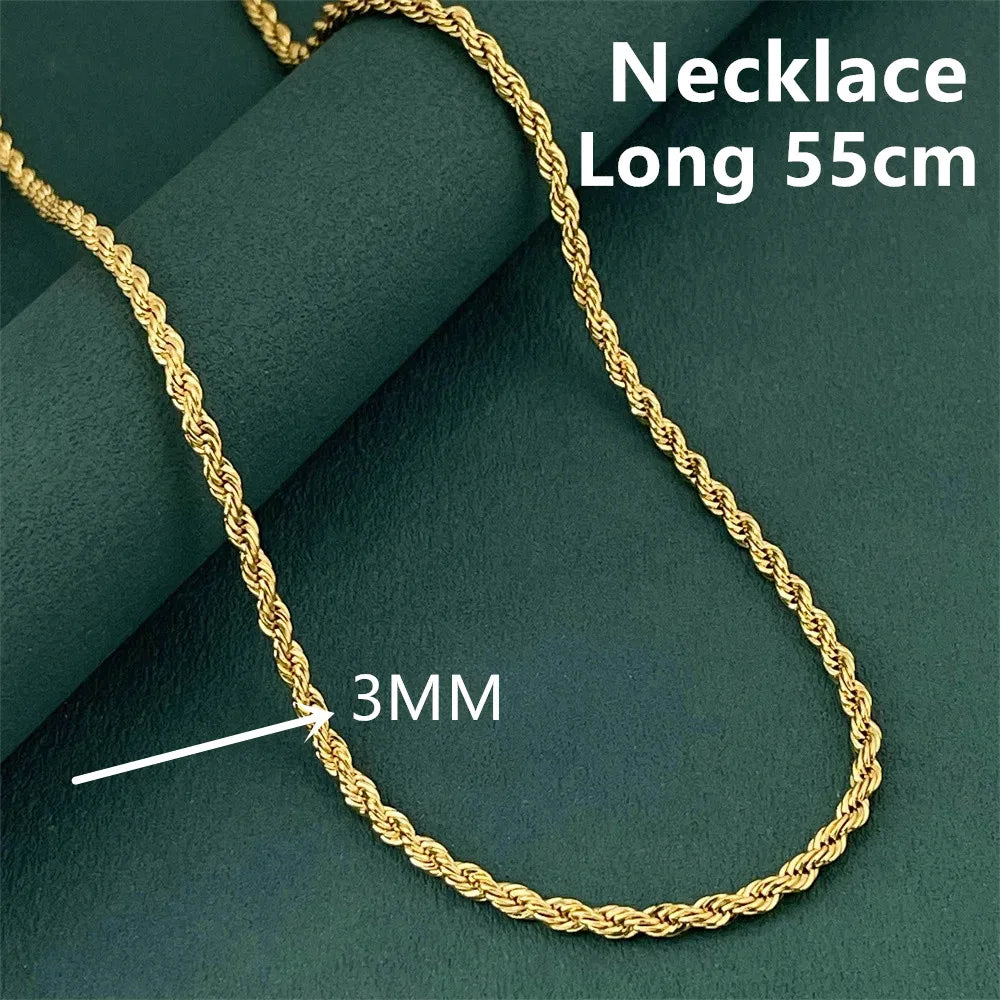 Andara Luxury 925 Sterling Silver Gold Plated 3MM Twisted Rope Necklace for Women Men Accessories Jewelry 40-60CM