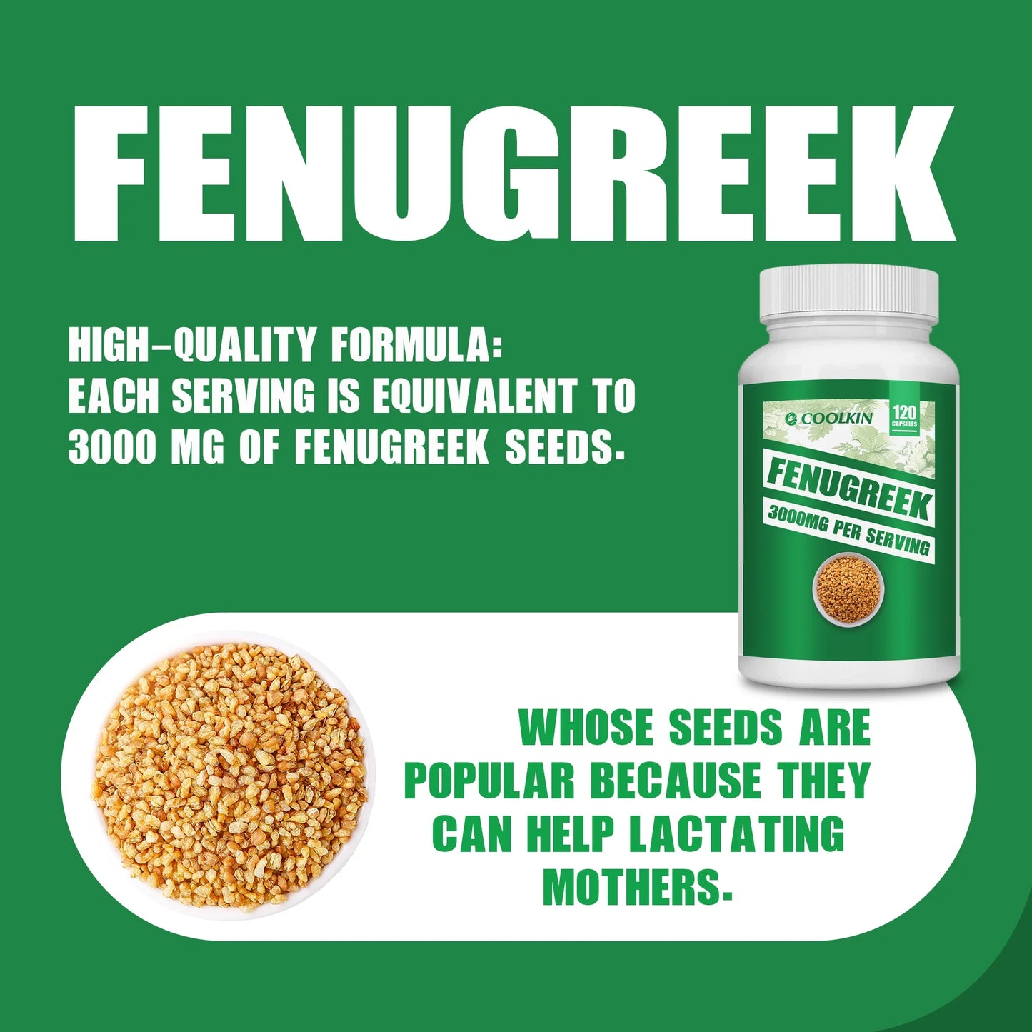 Fenugreek - Rich in Protein and Vitamins - Suitable for Breastfeeding Mothers, Helps Digestion, Weight Management - 120 Capsules