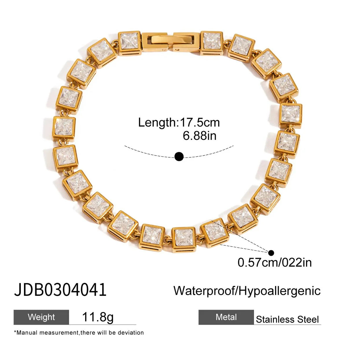 Ars Gold Plated Stainless Steel Chain Bracelets for Women Tennis Bracelet Dainty Geometric Zircon Bracelet Everyday Bracelets