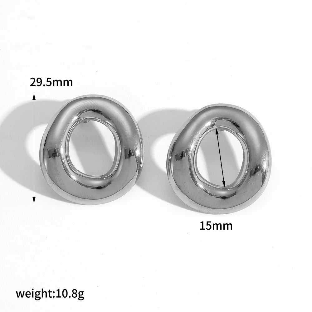 Stainless Steel 18K Gold Color Irregular Open Circle Shape Stud Earrings for Women Charm Jewelry Gifts
