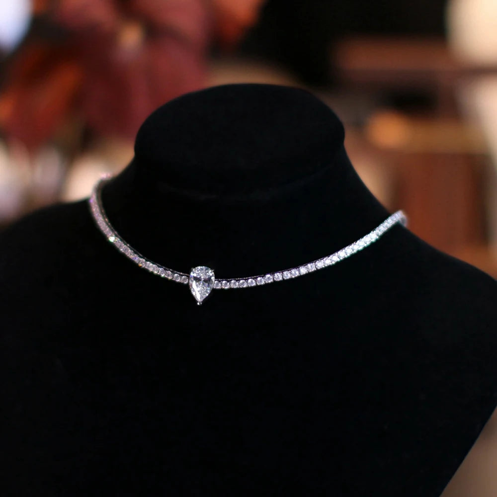 All Moissanite Tennis Waterdrop Diamond Riviera Necklace 925 Sterling Silver