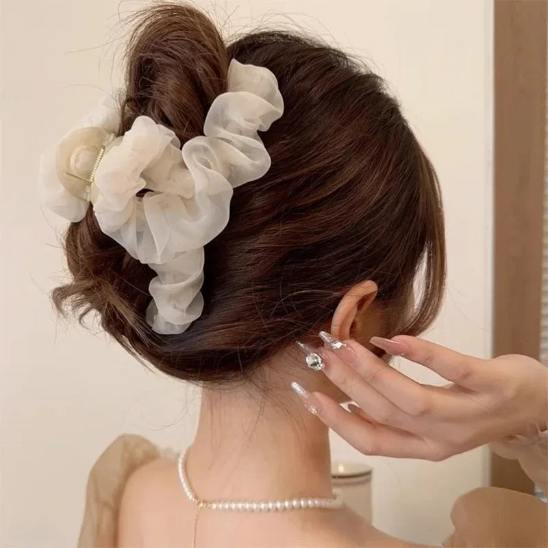 Large Mesh Hairpin Temperament Elegant Women Hair Claw Clips Princess Headdress Fashion Grab Clip Female Hair Accessories 2024