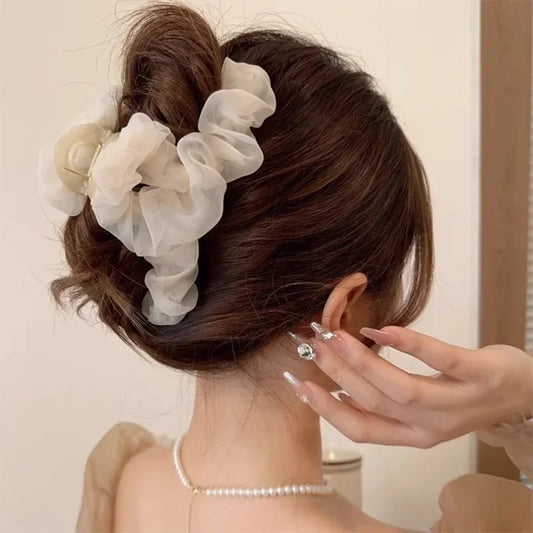 Large Mesh Hairpin Temperament Elegant Women Hair Claw Clips Princess Headdress Fashion Grab Clip Female Hair Accessories 2024