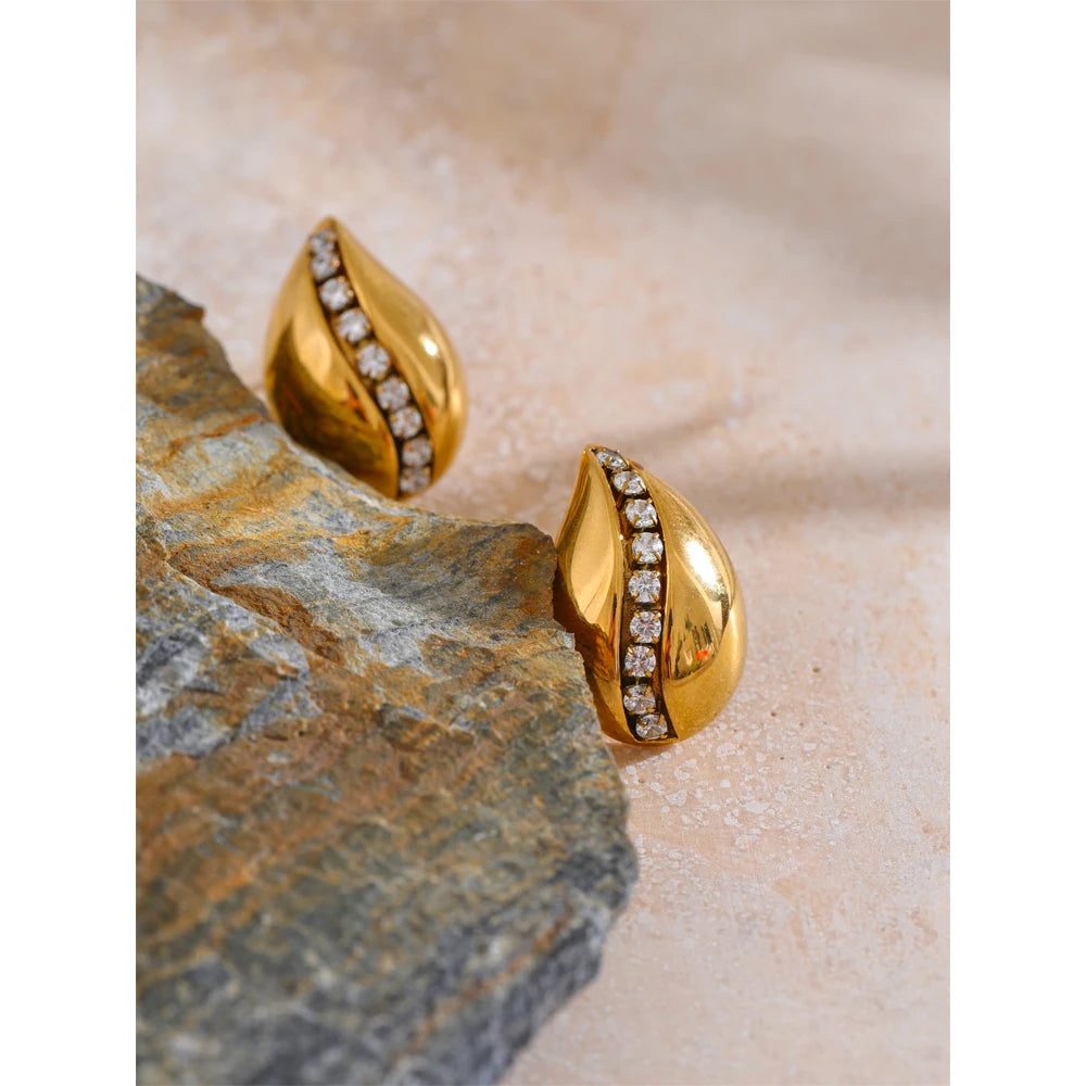 Remy - Water Drop 18k Gold Plated Stud Earrings Tarnish Resistant