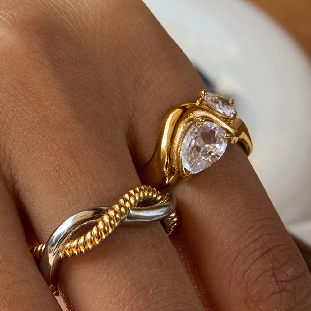 YHTOT Minimalist 18K Gold Color Plated Stainless Steel Zircon Ring Twistable Stackable Ring Women's Accessories Party Gift