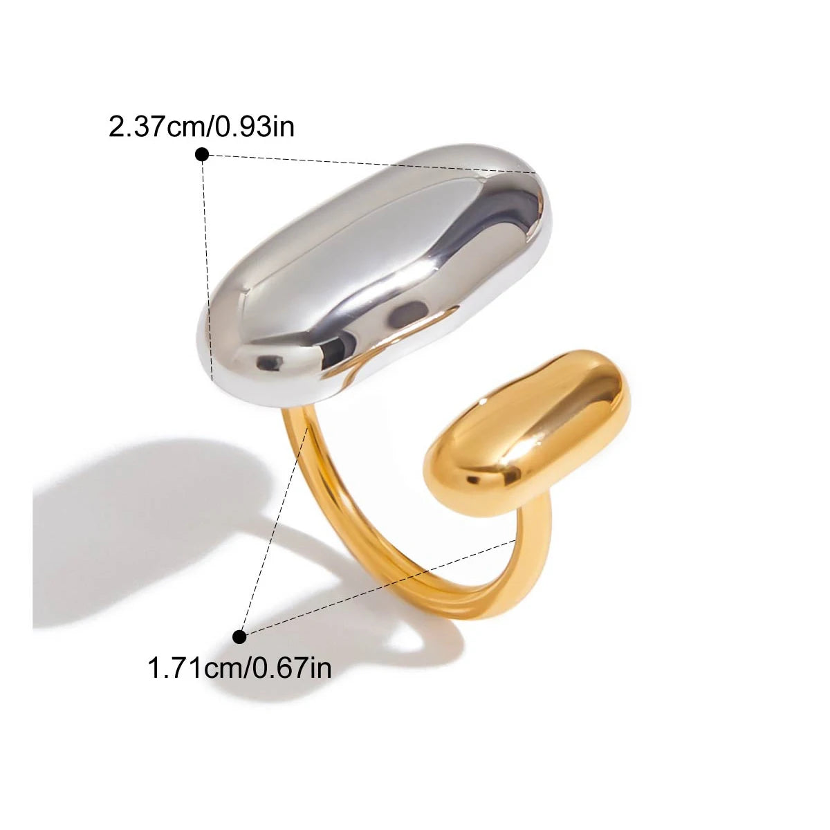Yori Geometric Oval Gold Peas Stainless Steel Open Ring for Women Daily Fashion High Quality Jewelry Rust Prevention