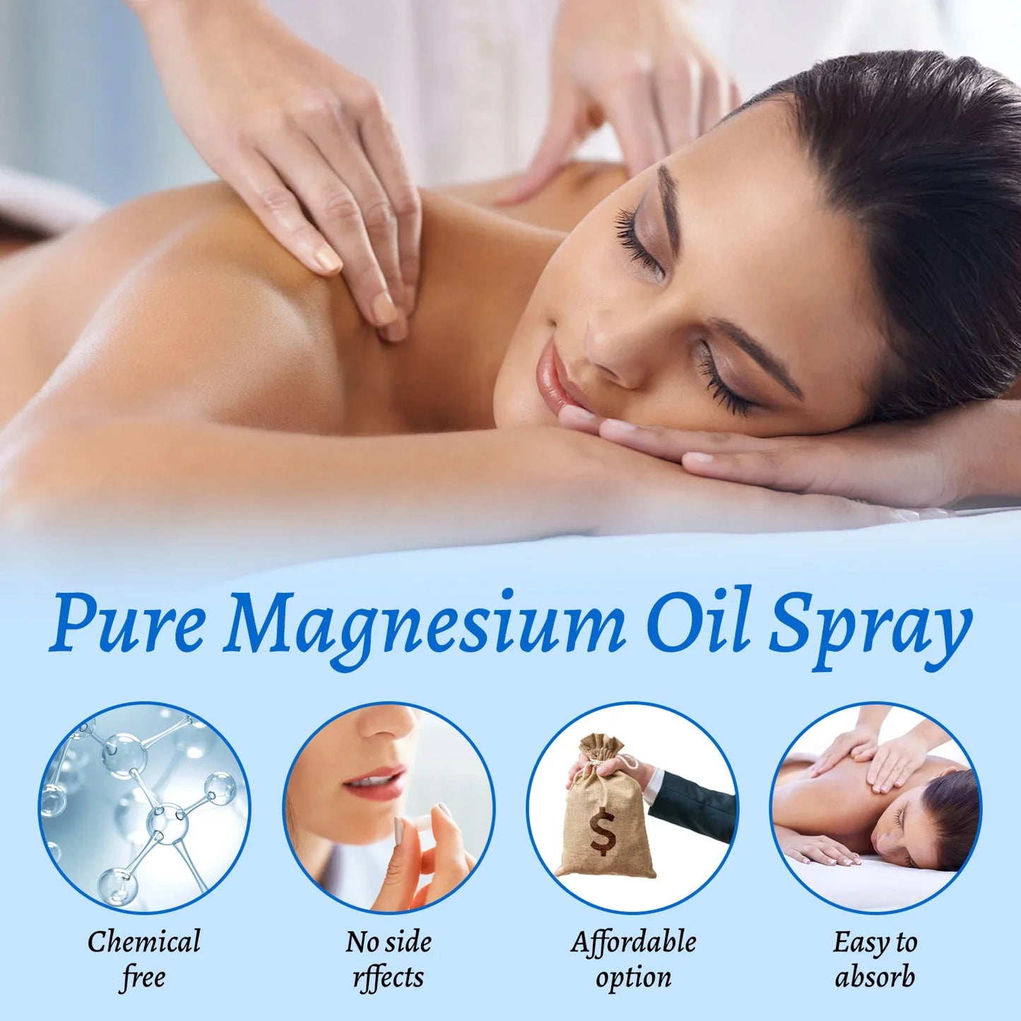 Natural Magnesium Oil 60ml - 10% highest mineral concentration for skin & body care. Quick-absorbing chloride formula spray.