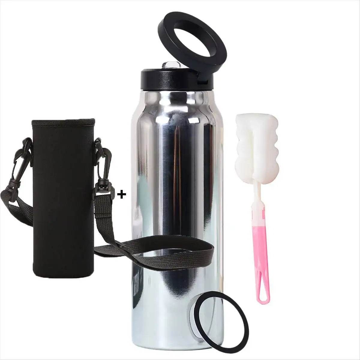 Insulated Sports Water Bottle with Magnetic Phone Holder and Built-in Stand