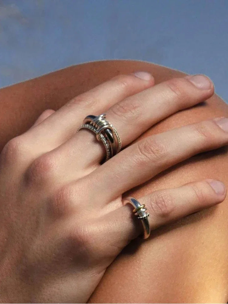 925 Sterling Silver Luxury Gorgeous Versatile Three Interlock Zircon Ring