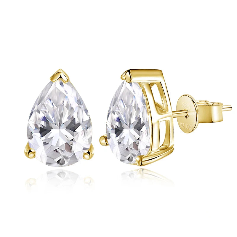 KNOBSPIN D VVS1 Pear Moissanite Earrings for Women GRA Certified Lab Grow Diamond Solid 925 Silver Plated 18k Gold Stud Earring
