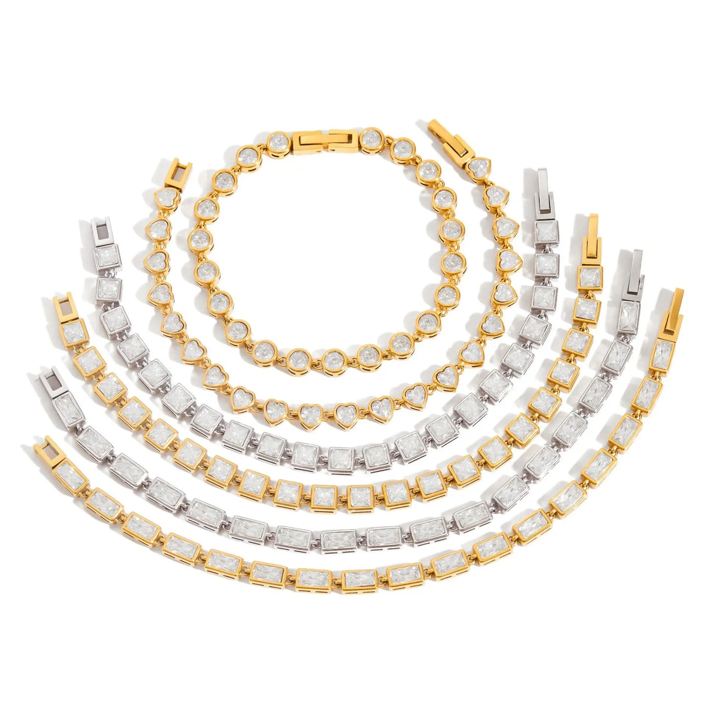 Ars Gold Plated Stainless Steel Chain Bracelets for Women Tennis Bracelet Dainty Geometric Zircon Bracelet Everyday Bracelets