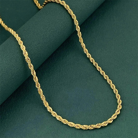 Andara Luxury 925 Sterling Silver Gold Plated 3MM Twisted Rope Necklace for Women Men Accessories Jewelry 40-60CM