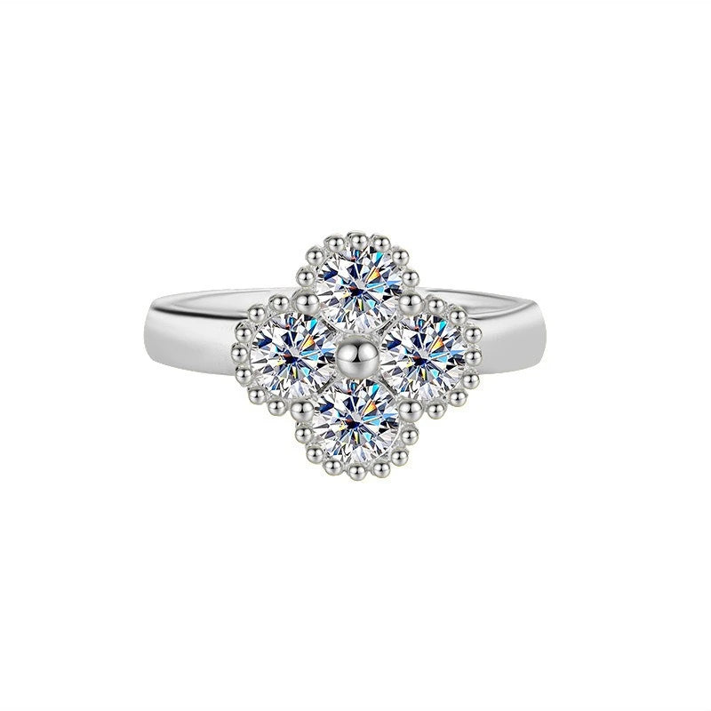 M-JAJA S925 Sterling Silver Moissanite Four-leaf Clover Ring for Women Wedding Band Couple Promise Engagement Ring Fine Jewelry