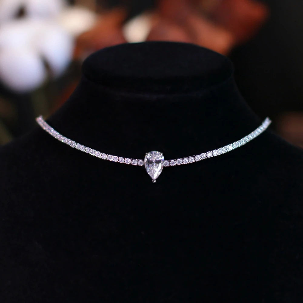 All Moissanite Tennis Waterdrop Diamond Riviera Necklace 925 Sterling Silver