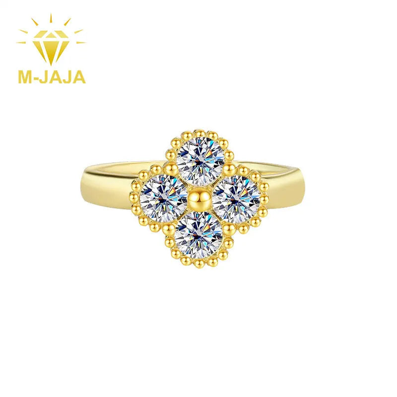 M-JAJA S925 Sterling Silver Moissanite Four-leaf Clover Ring for Women Wedding Band Couple Promise Engagement Ring Fine Jewelry