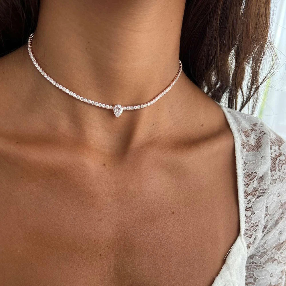 All Moissanite Tennis Waterdrop Diamond Riviera Necklace 925 Sterling Silver