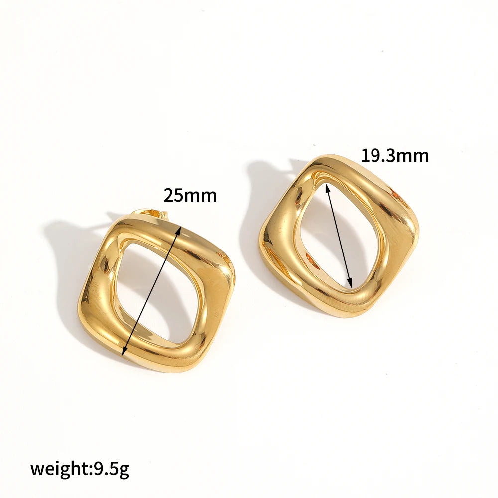 Stainless Steel 18K Gold Color Irregular Open Circle Shape Stud Earrings for Women Charm Jewelry Gifts