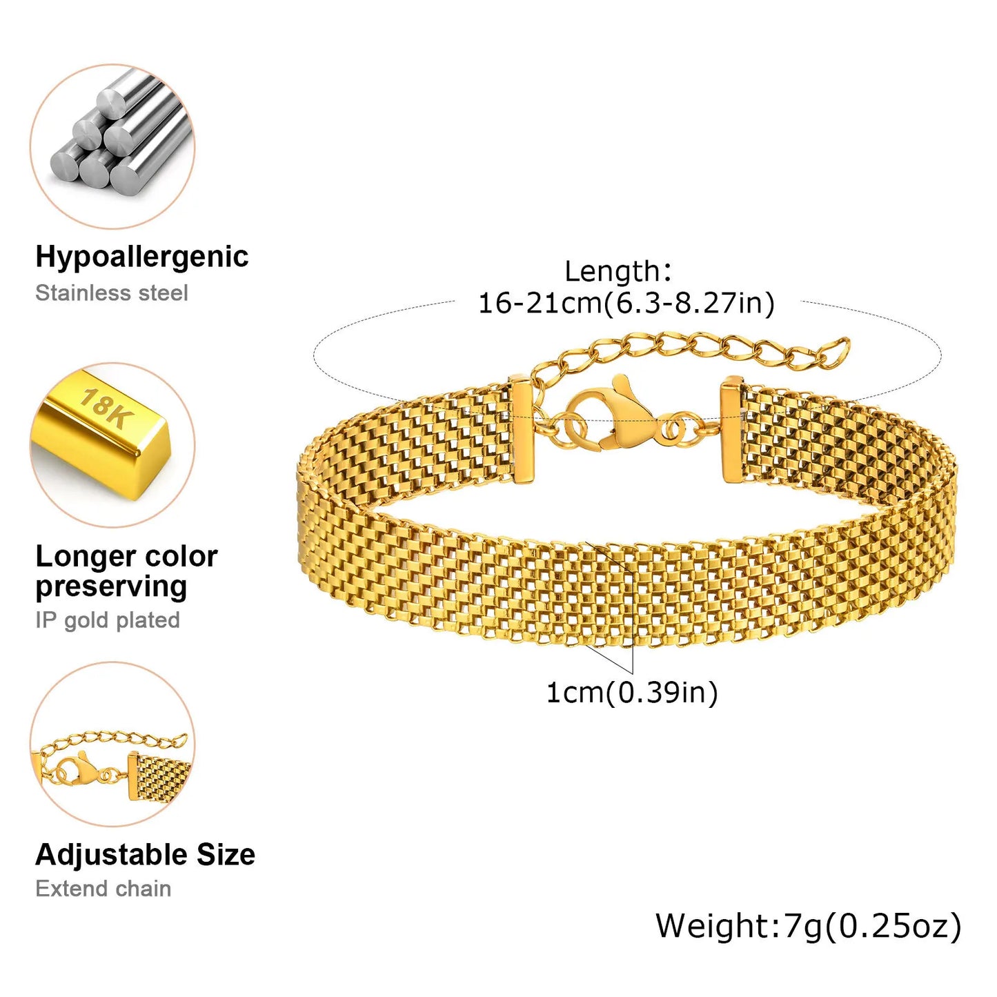 Jenny - Stainless Chain Bracelet, 18k PVD Gold Plated