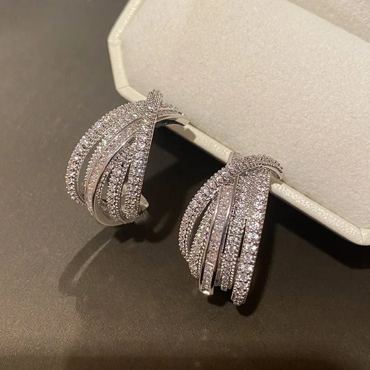 Huitan Novel Brilliant Hoop Earrings with Cubic Zirconia
