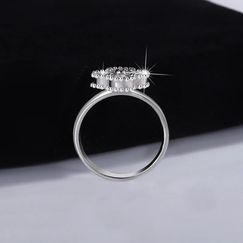 M-JAJA S925 Sterling Silver Moissanite Four-leaf Clover Ring for Women Wedding Band Couple Promise Engagement Ring Fine Jewelry