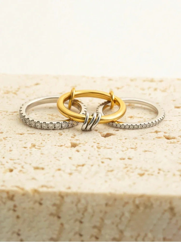 925 Sterling Silver Luxury Gorgeous Versatile Three Interlock Zircon Ring