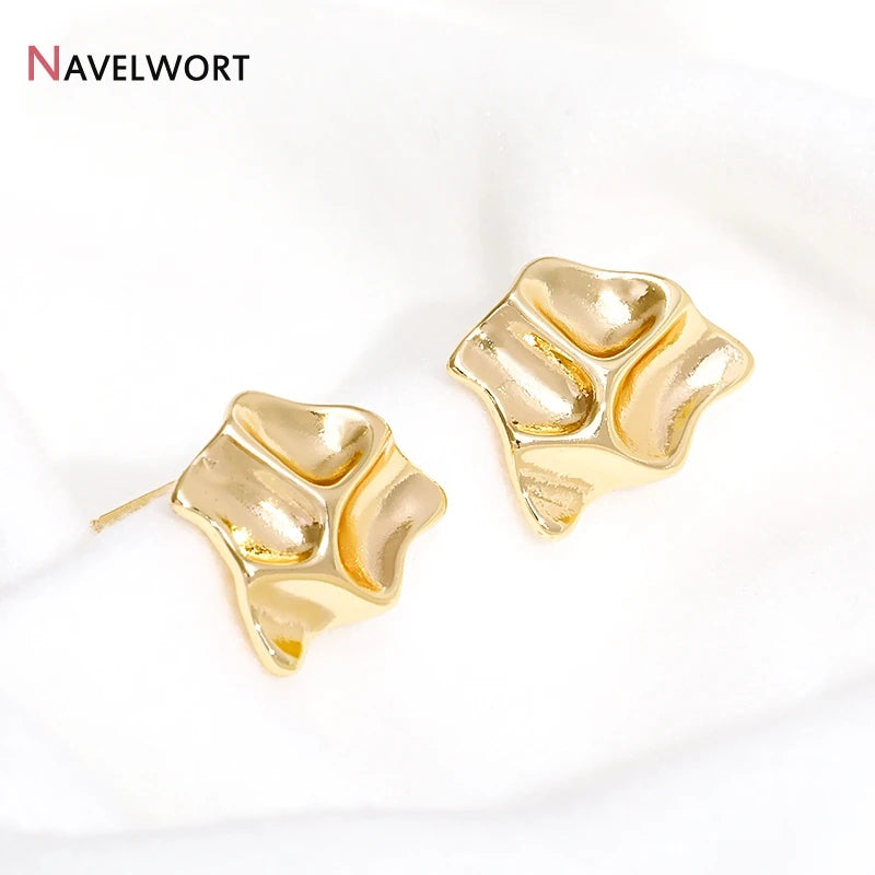 Brass 14K Gold Plated Folds Post Earring With Closed Ring For Earring Making Findings,Fashion Jewelry Making Crafts