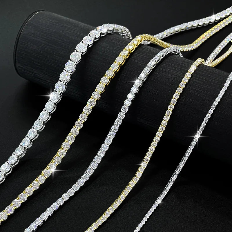Real Moissanite Tennis Necklace Bracelet For Women Men 925 Sterling Silver 2/3/4/5mm Full Diamonds With GRA Hiphop Party Jewelry