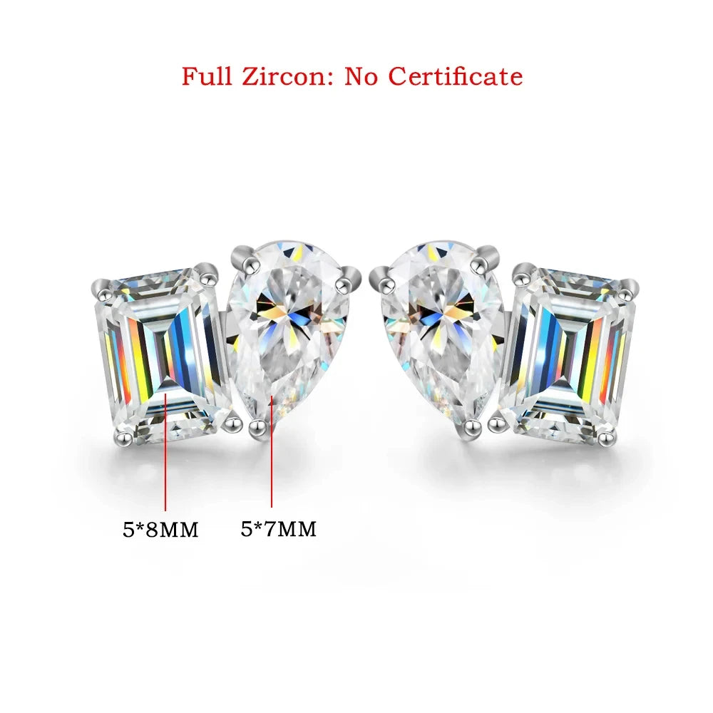 FEOBUR 4cttw Two Stone Moissanite Stud Earrings 925 Sterling Silver Pear&Emerald Cut Lab Diamond Ear Studs Women Wedding Jewelry