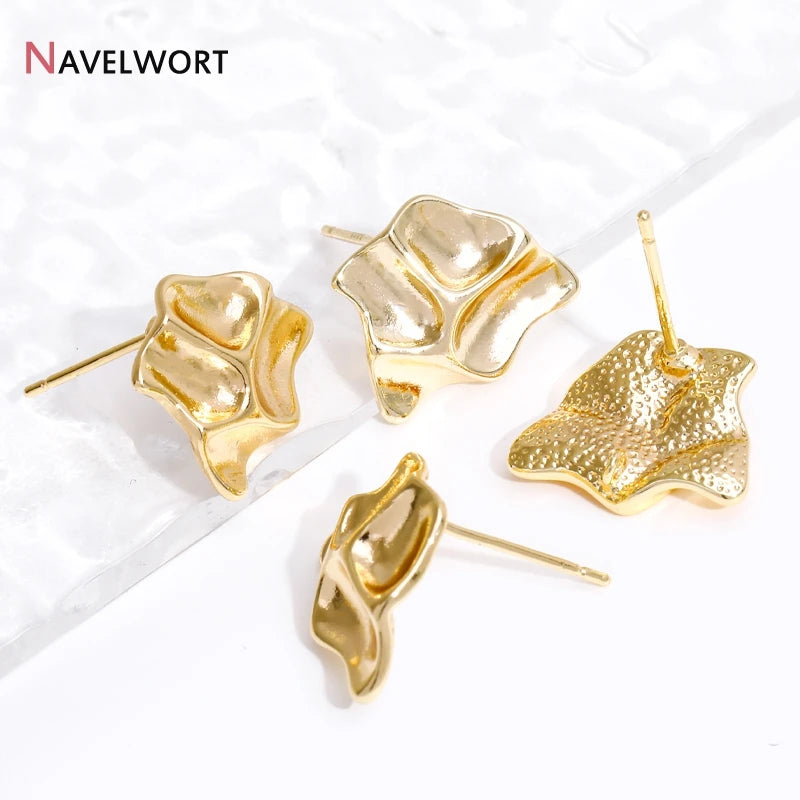 Brass 14K Gold Plated Folds Post Earring With Closed Ring For Earring Making Findings,Fashion Jewelry Making Crafts