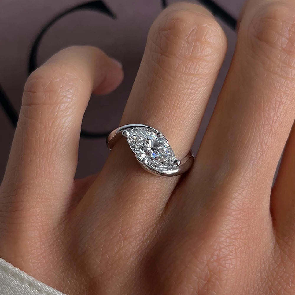 BXINY 1/2CT Marquise Moissanite Ring S925 Silver 18K Gold Plated for Women Men Solitaire Wedding Band Gift Fine Jewelry with GRA