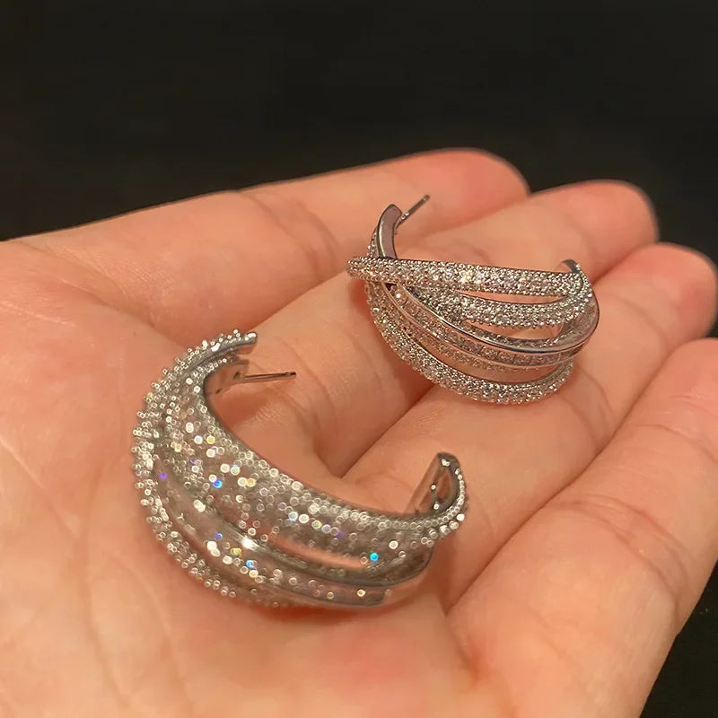 Huitan Novel Brilliant Hoop Earrings with Cubic Zirconia