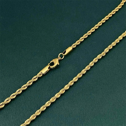Andara Luxury 925 Sterling Silver Gold Plated 3MM Twisted Rope Necklace for Women Men Accessories Jewelry 40-60CM