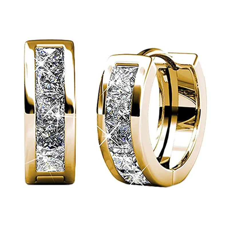 Huitan Trendy Hoop Earrings for Women Silver Color/Gold Color Sparkling Cubic Zirconia Circle Earrings Daily Elegant Accessories