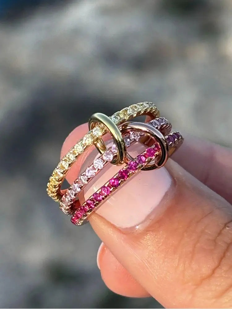 925 Sterling Silver Luxury Gorgeous Versatile Three Interlock Zircon Ring